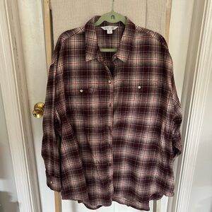 Old Navy Burgundy and White Plaid Shirt